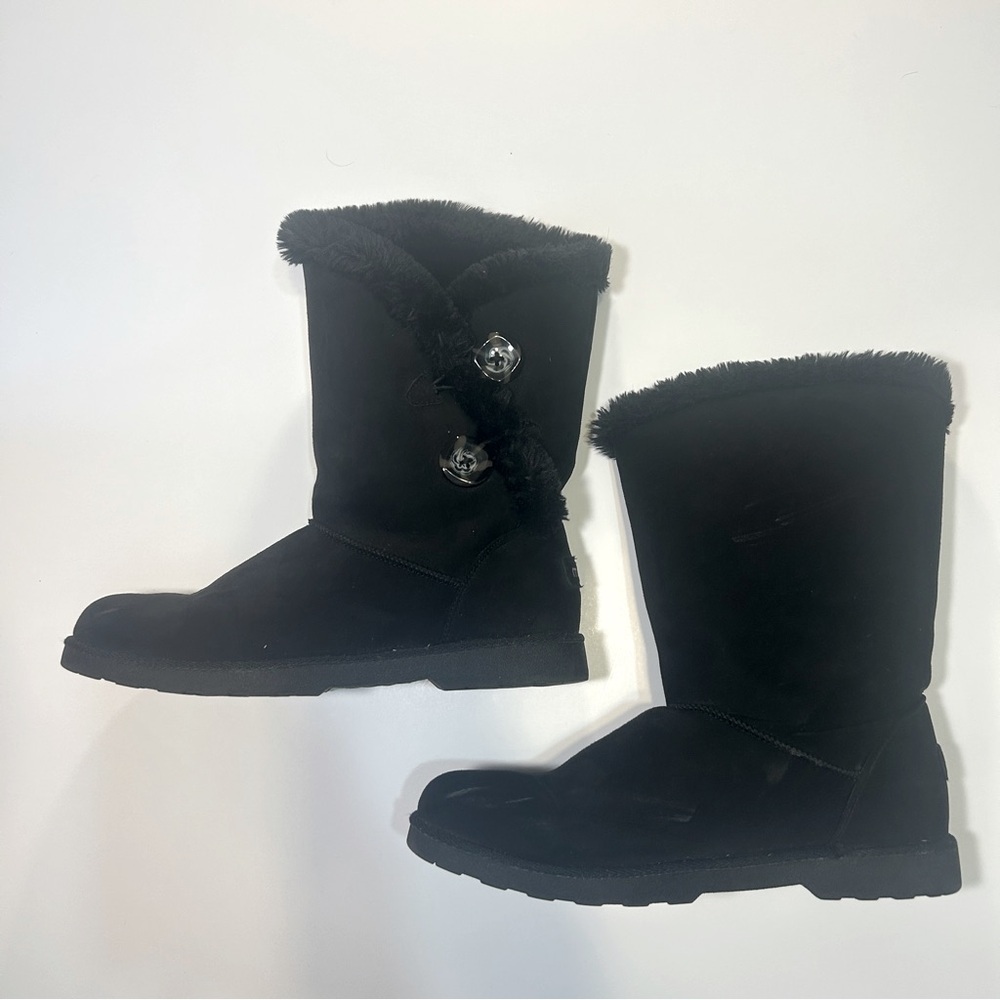Makalu Black Winter Boots Size 10 Faux Fur Button Cozy Snow‎ Boots Warm
